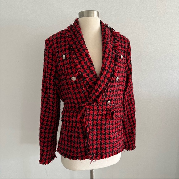 Aqua Cutaway Tweed Blazer Jacket Red/Black L - Picture 3 of 7